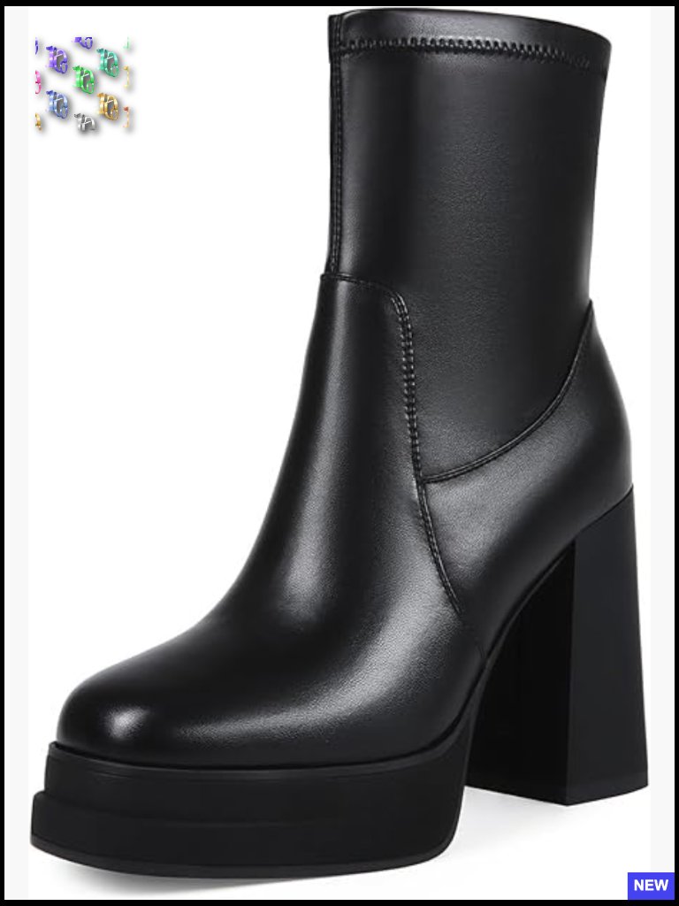 Chunky Platform Ankle Boots Square Toe Stretchy Gogo Combat Booties